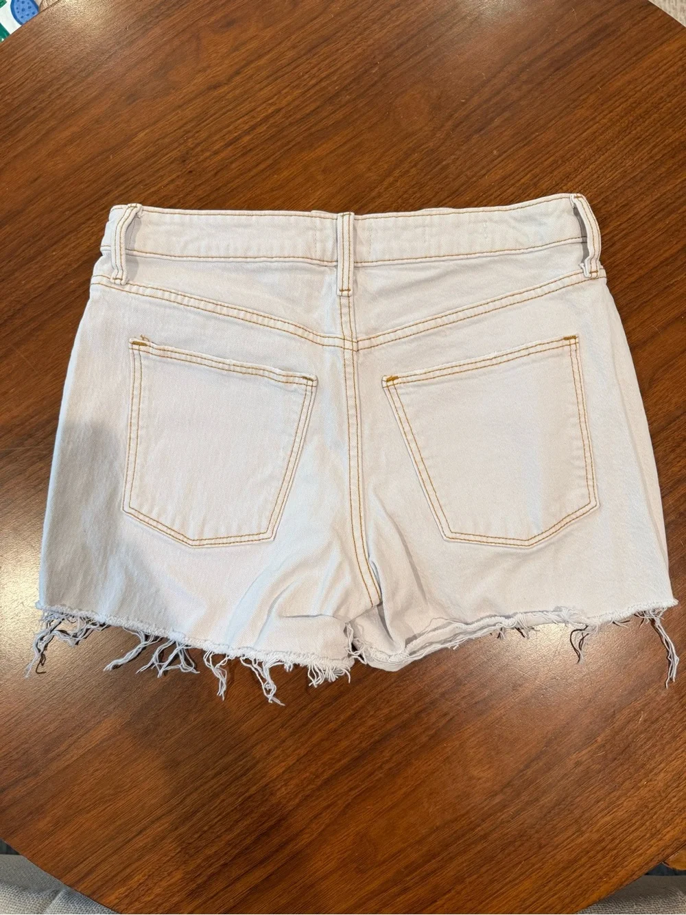 High-Rise White Denim Shorts